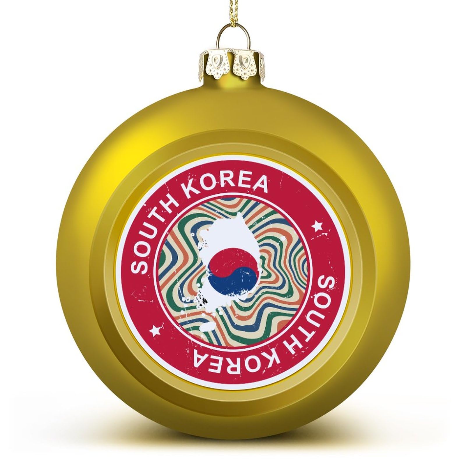 National Flag Ball Ornaments, South Korea Flag Ball Ornaments for Christmas Tree Decoration, Golden South Korea Christmas Ball Ornament Xmas Baubles For Kids Friends