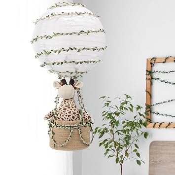 Rossesay Safari Hot Air Balloon Lamp Shade 12" Jungle Giraffe Woven Basket