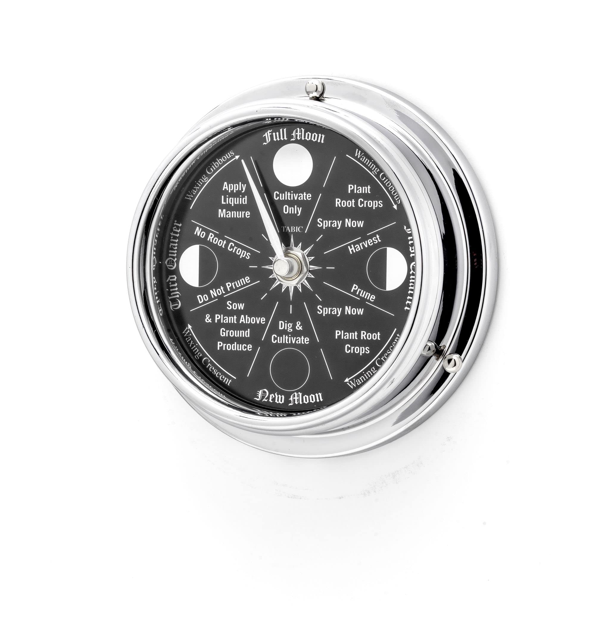 Prestige Chrome Moon Gardening Clock - Lunar Harmony Guide with Moon Clocks -Essential Gardening Tool for Biodynamic & Organic Gardening - Get The Best Results and Transform Your Garden