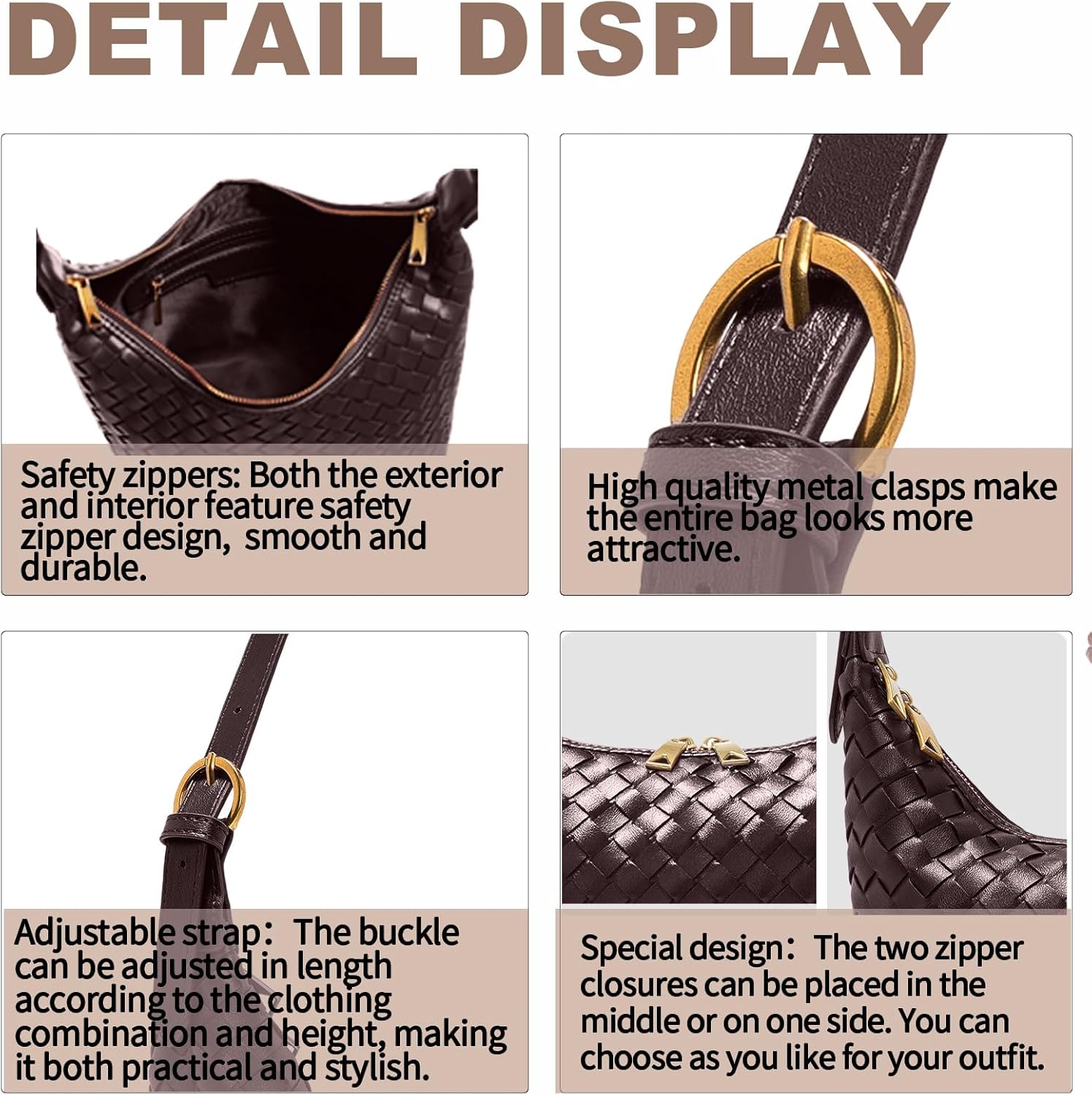 Shoulder Bag Handbags Women's Crossbody Woven Clutch Purses for Women Tote Bags Adjust Strap Hobo with Zip Closure - Image 4