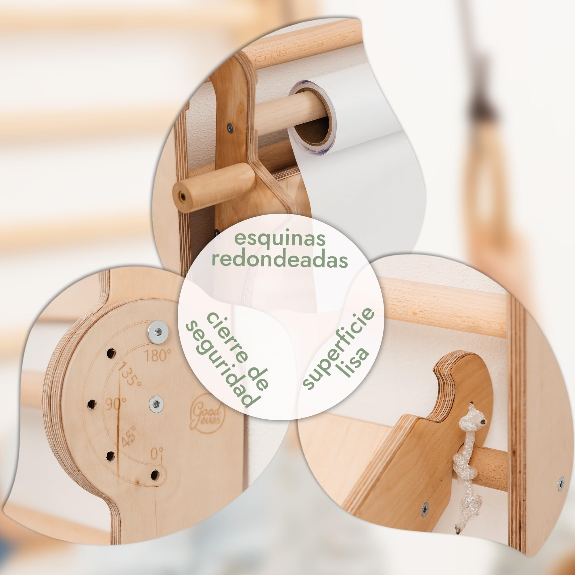 Goodevas Escalera Sueca para el Área de Juegos de Interior - Conjunto de Juegos de Escalada Montessori - de Escalada en Madera de Interior para Niños Pequeños y Niños de 2-12 Años