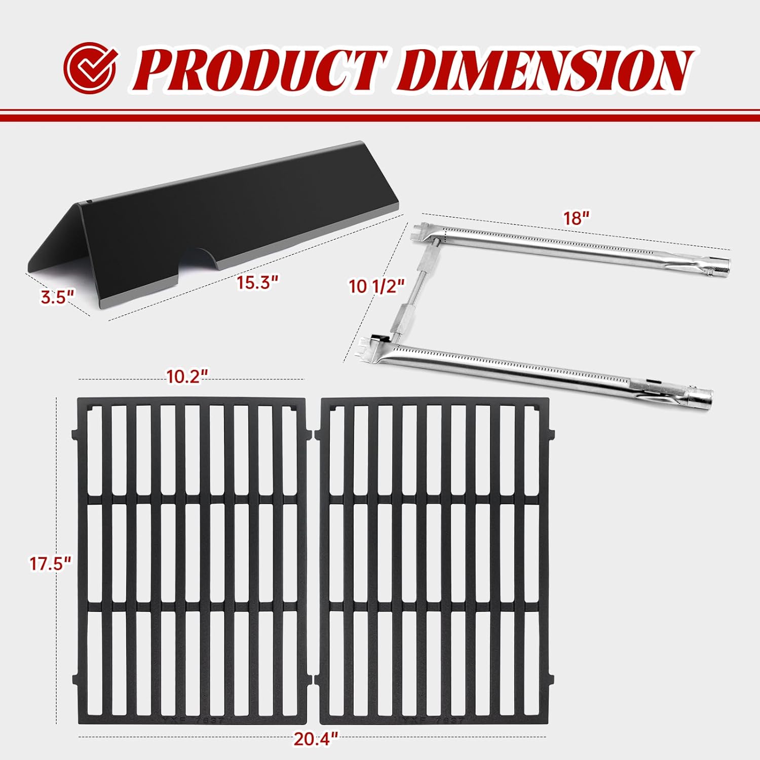 Grill Parts Replacement for Weber Spirit, 7635 Flavor Bars and 69785 Grill Burner Tubes 7637 Grill Grate for Weber Spirit I & II 200 with Front Control, Spirit E210, E220, S210, S220