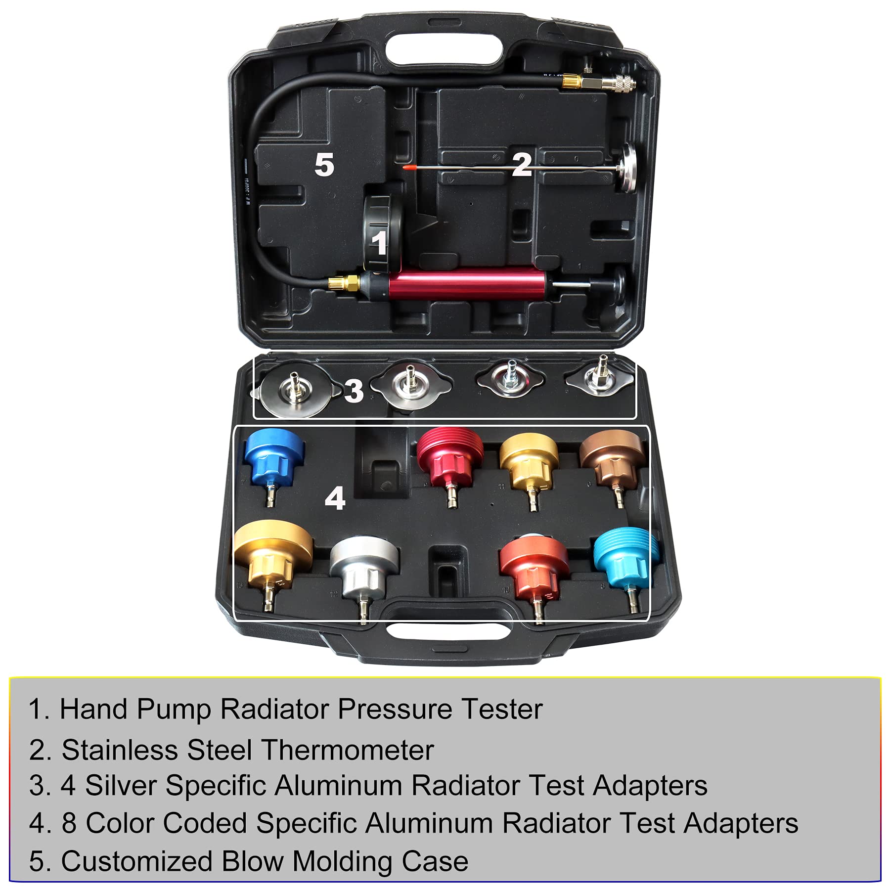 ZKTOOL Motor Radiator Tank Druk Tester Kit, Watertank Lek Testset, Antivries Koelvloeistof Lek Detector, Vacuüm Type Uitlaat Vullen Tool, Druktest Pomp