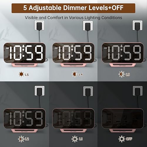 Miniatura 4 de Peakeep Slim Digital Mirror Aesthetic Alarm Clock for Bedroom Living Decor, Plug in Electric Clock Big LED Modern Small Table Clock for Office Desk,