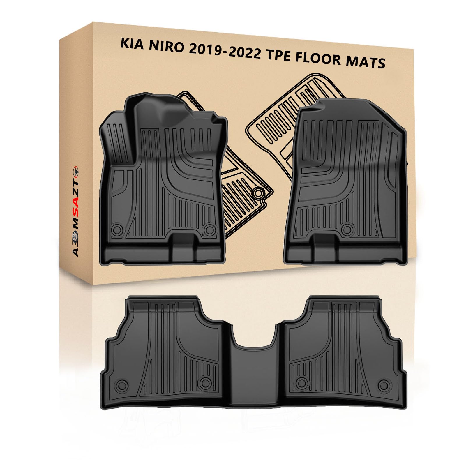 Photo 1 of AOMSAZTO Floor Mats for Kia NIRO 2019-2022, 1st & 2nd Row Full Set Rubber Floor Liner