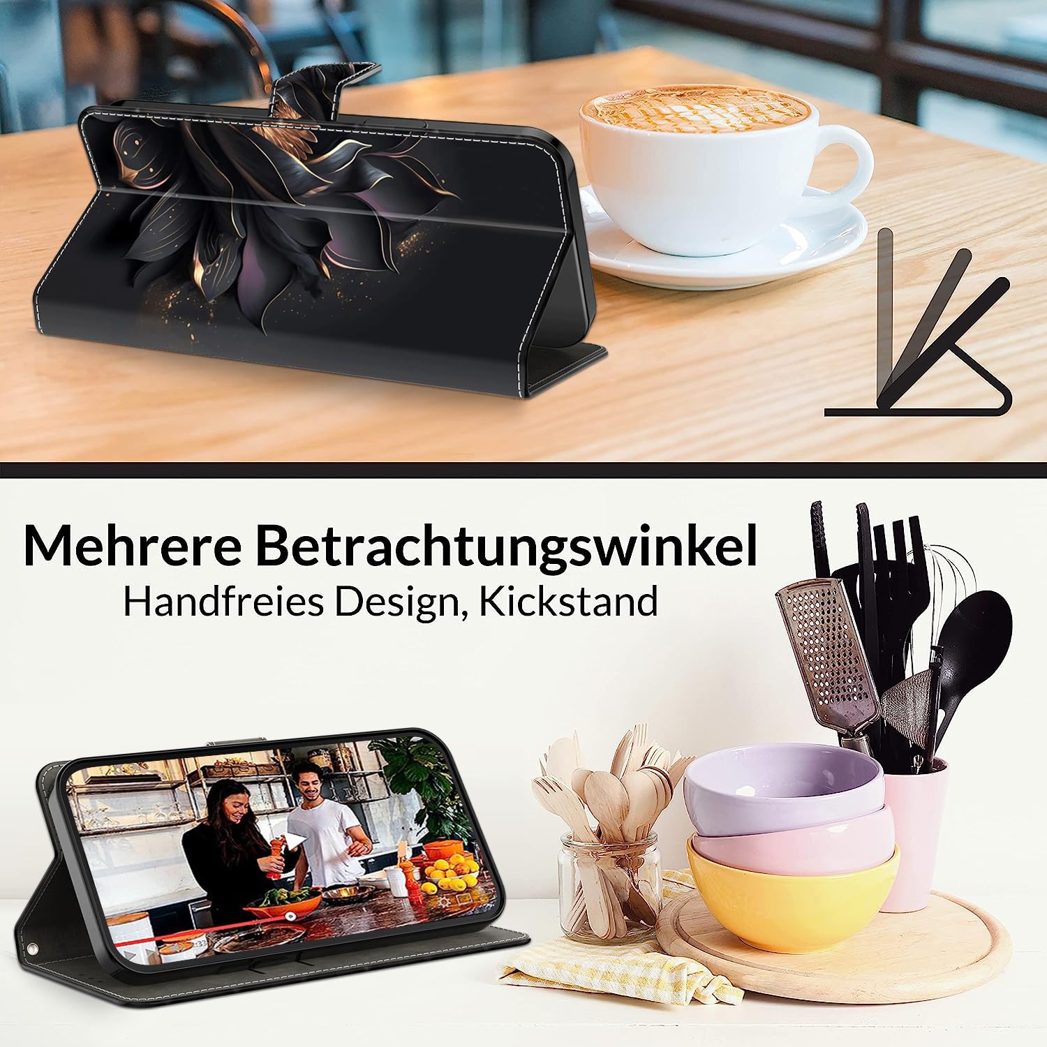 Stylische Klapphülle Für Xiaomi 14T – Mit Kartenfach, Magnetverschluss & Standfunktion In Blau-Rosen-Optik