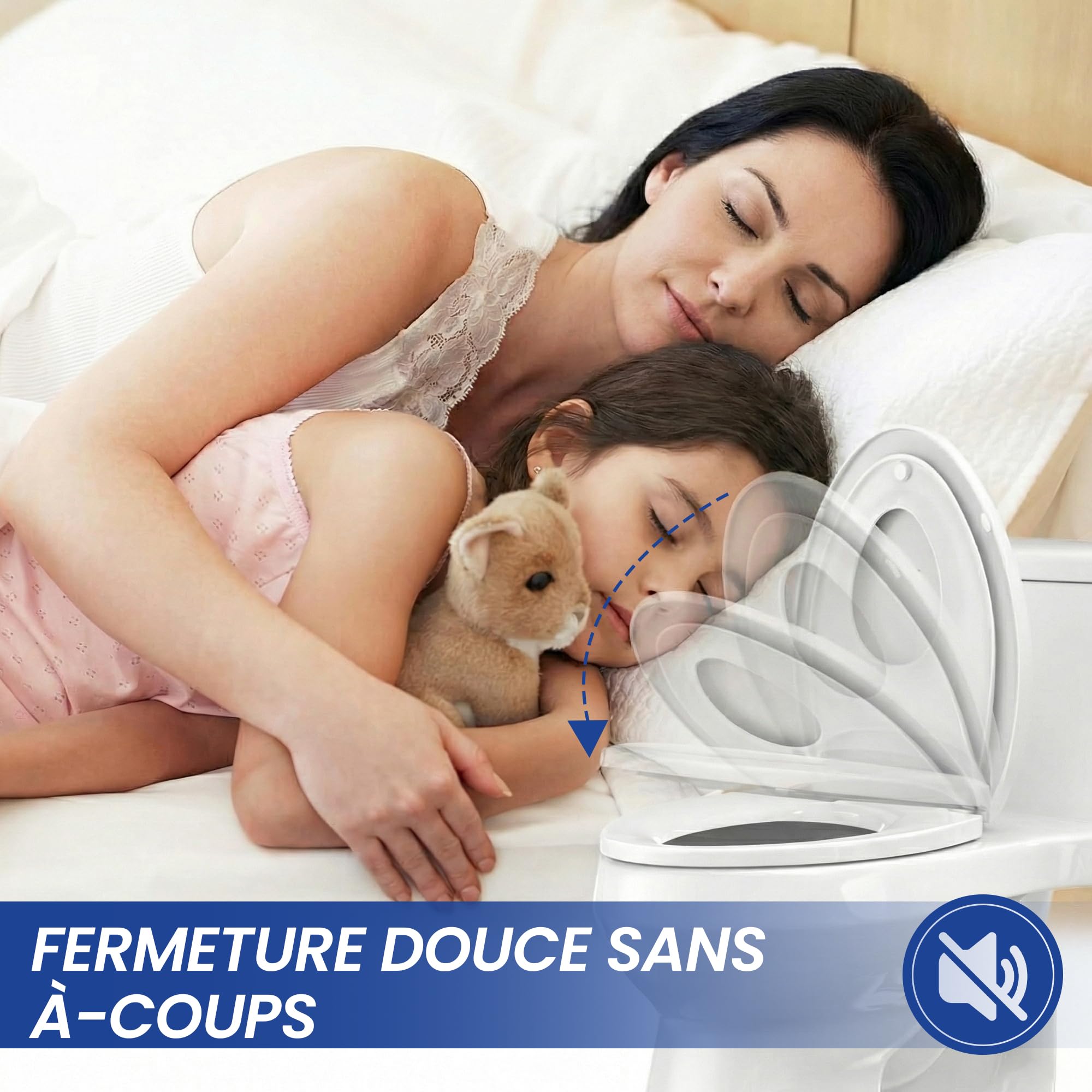 Abattant WC Familial avec Réducteur Enfant Intégré, Lunette de Toilette Forme O avec Siège Magnétique, Cuvette Toilette Adulte et Enfant 2-en-1, Charnière Réglable Démontage Rapide Blanc