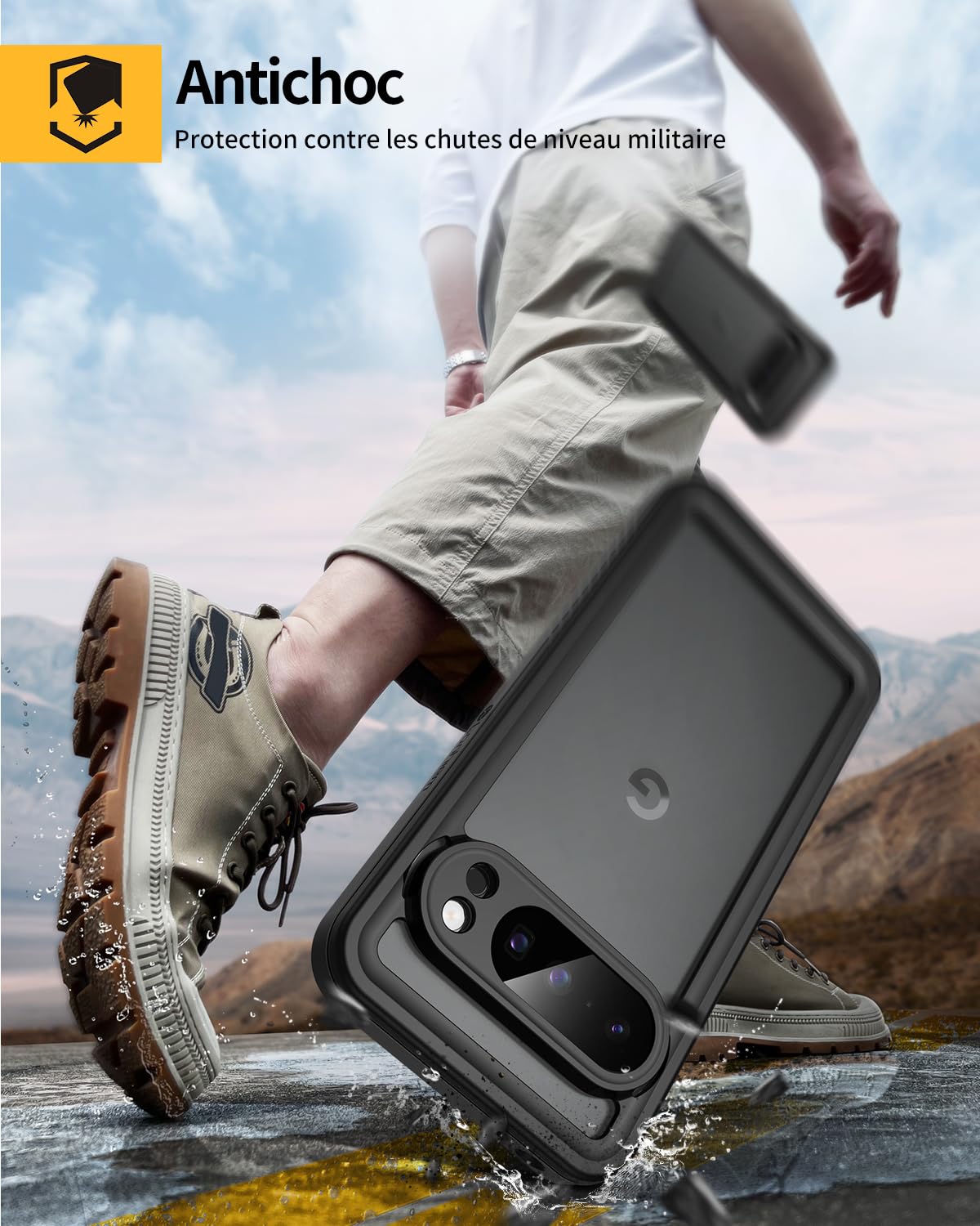Lanhiem Coque pour Google Pixel 10 Pro IP68 Étanche Antichoc Intégrale Noir | Waterproof,Double Renforcé,360° Protection Écran+Caméra,Antipoussière,Incassable Etui,Avant et Arrière Housses,Chantier