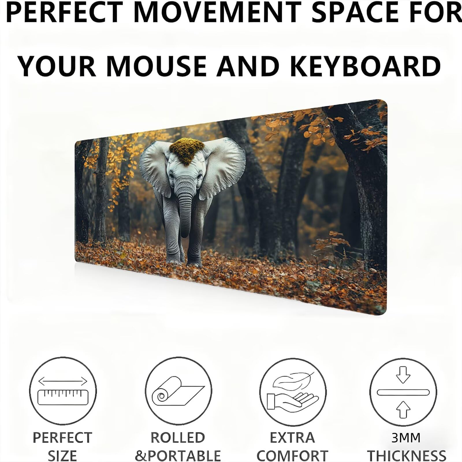 Podkładka pod mysz Słonie/Zwierzęta XXL 1500 x 800 mm Duża podkładka pod mysz Przyszyte krawędzie Wodoodporna Antypoślizgowa Duże Rozszerzone Akcesoria Biurowe do PC, przenośny poprawia precyzję i