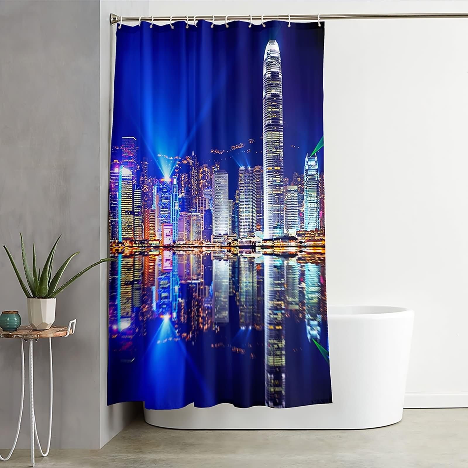 Duschvorhang 180X200, Textil Duschvorhang Blau Hoch Hinausragende Gebäude Stilvoller Duschvorhang