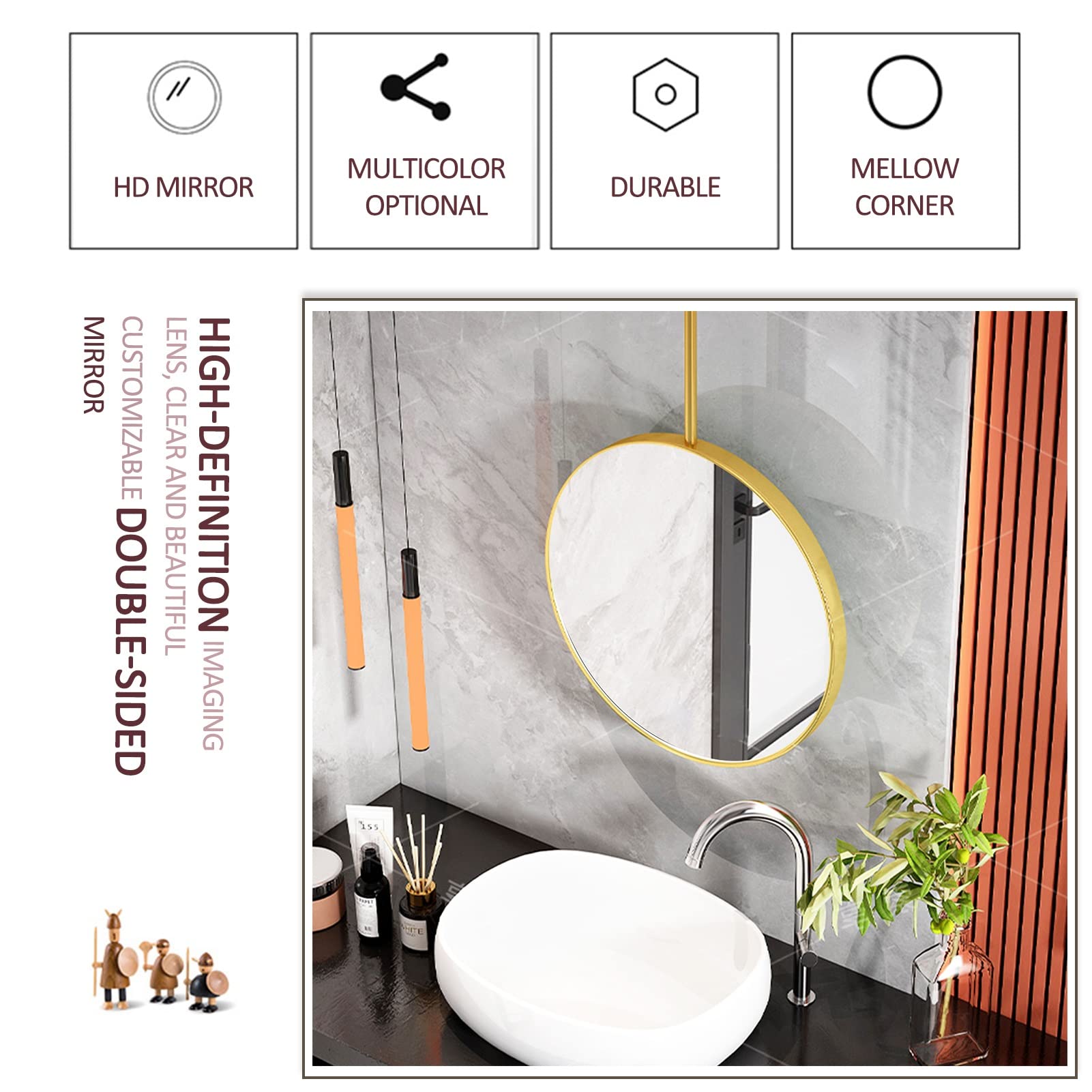Specchi da toeletta con Cornice in Metallo Dorato, specchi da Trucco, specchi da Barba, specchi galleggianti HD da Appendere al soffitto, con Braccio per camere da Letto, Soggiorno, Ingresso