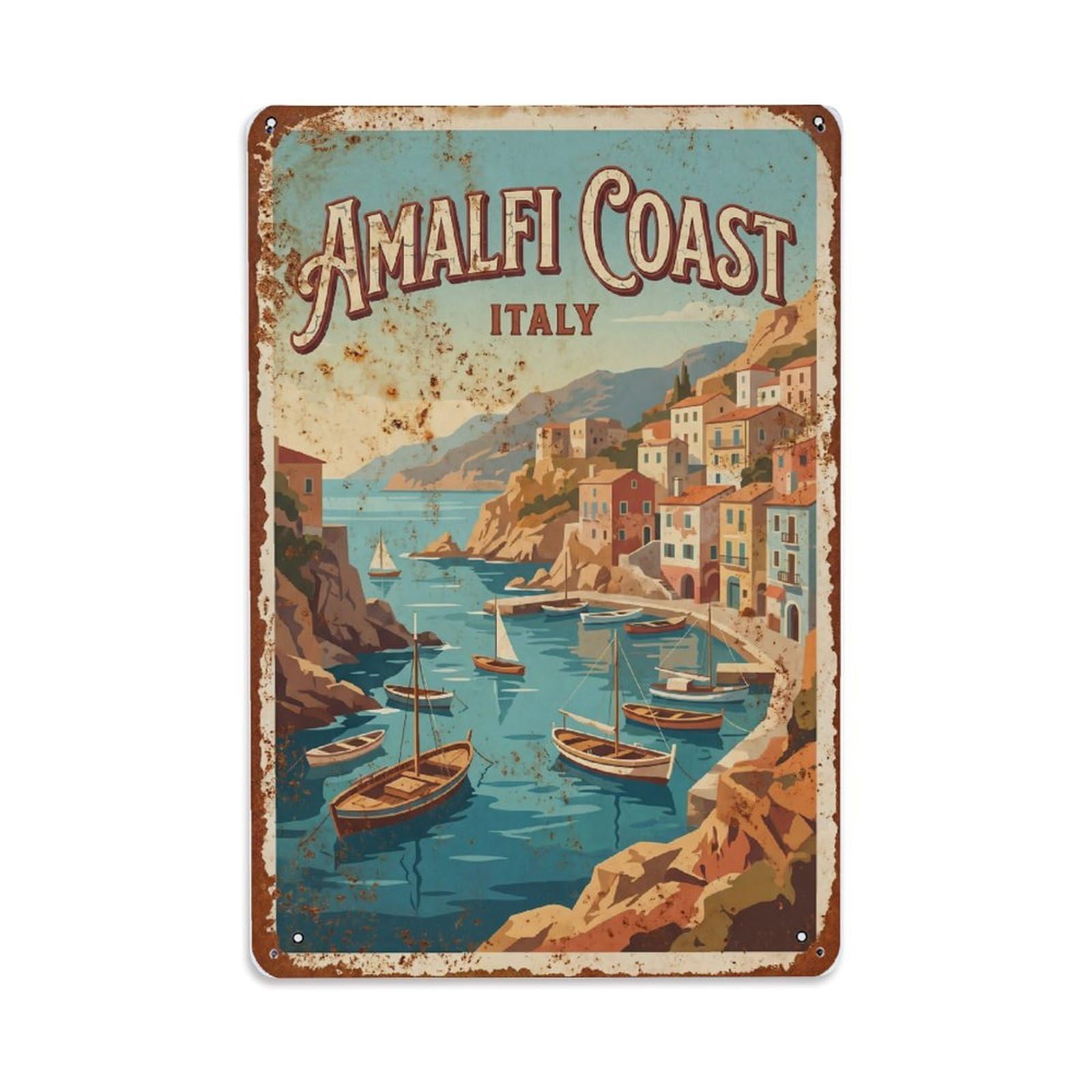 Vintage Travel Inlet Italy Sheltered（1） Metal Tin Sign Plaque Wall Decor for Cafe, Club Bar, Office, Home Garden Metal Poster 8x12Inch