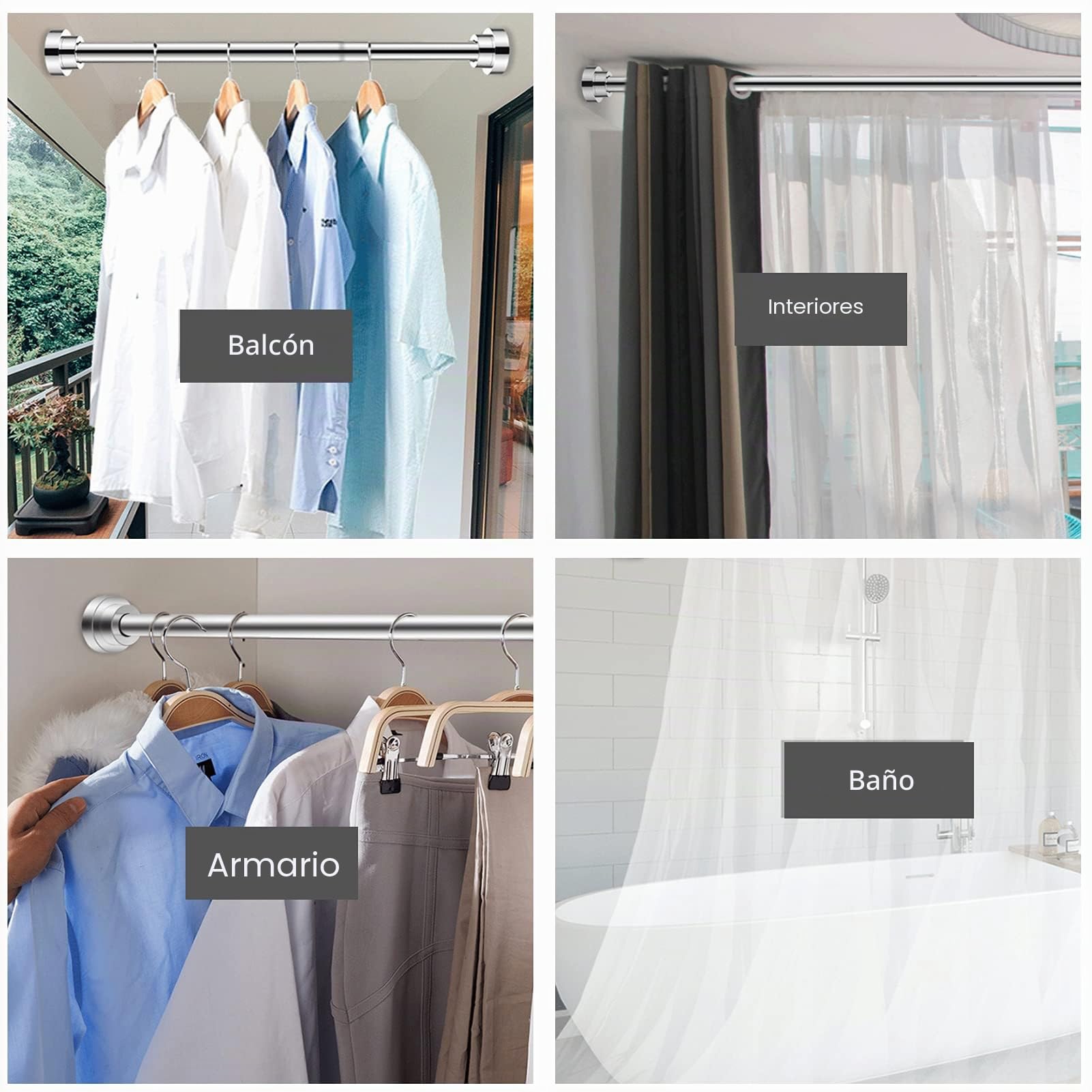 Jadeshay Barra para Armario Extensible, 40-55cm Riel tubo para Ropa Ajustable de Acero Inoxidable con Base Redonda para Armario de Dormitorio Ventana de Balcón