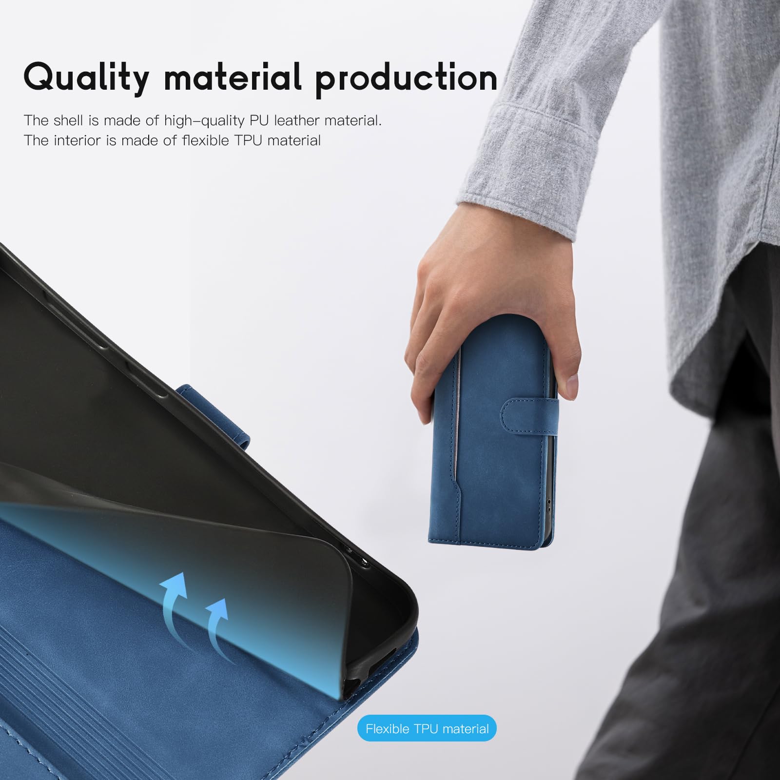 AsWant Cover per Xiaomi Redmi A5 4G, Premium PU Custodia Libro Portafoglio Pelle con Magnetica Flip Case Funzione Stand Per Redmi A5 (Blu