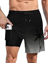 Lzzidou Men Swim Trunks with Compresssion Liner 7 Inch Inseam Board Shorts Bathing Suit with Zipper Pockets