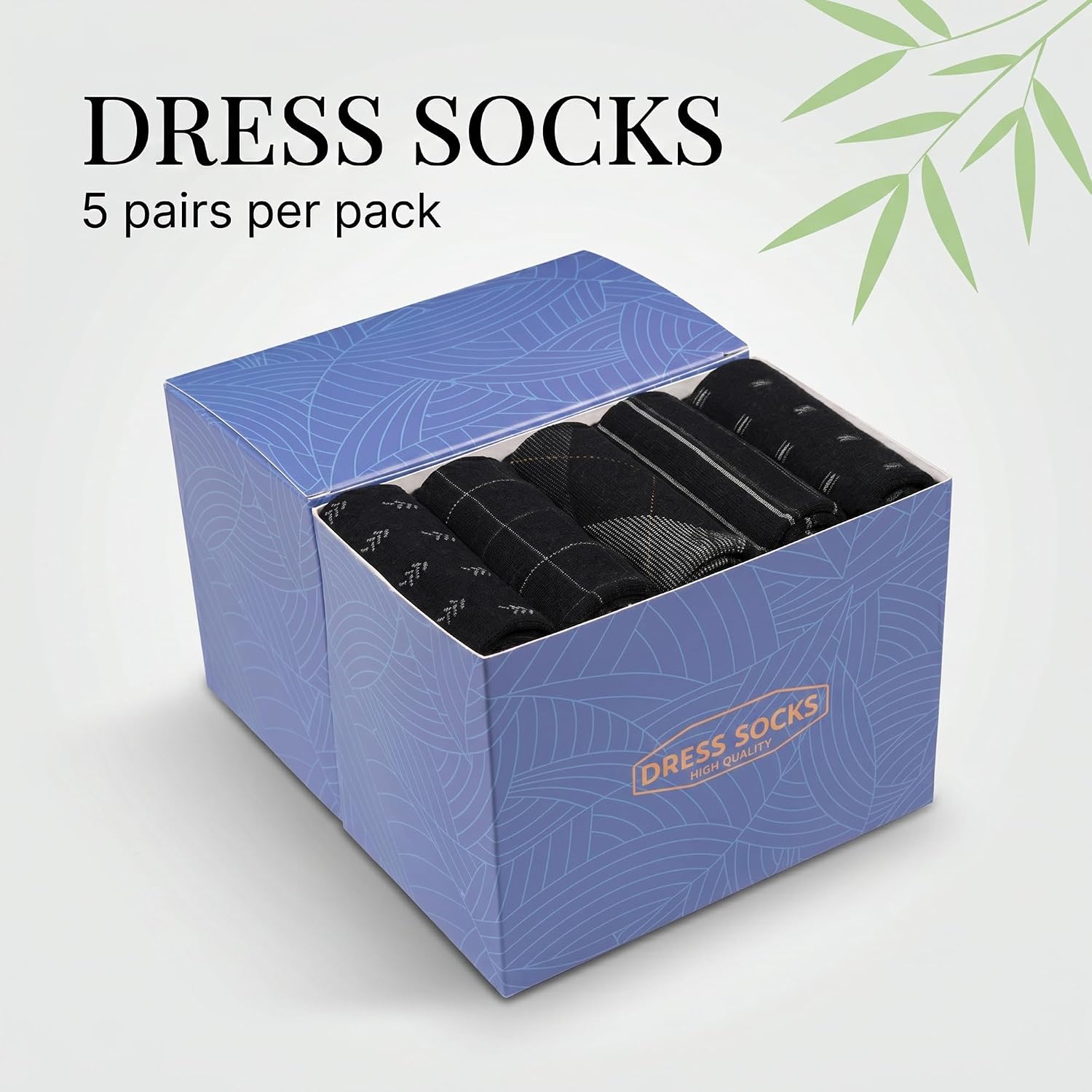 Men's Bamboo Rayon Dress Socks, 5-Pack Patterned Crew Socks, Soft Breathable Business Socks for Men, Size US 8-13