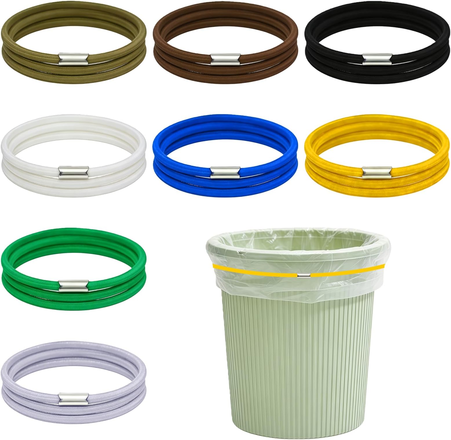 8Pcs 8Colors Trash Can Bag Bands Trash Bag Holder Band with High Elasticity Adjustable Garbage Can Rubber Bands for Hold Trash can Bags in Place Homewares Kitchen