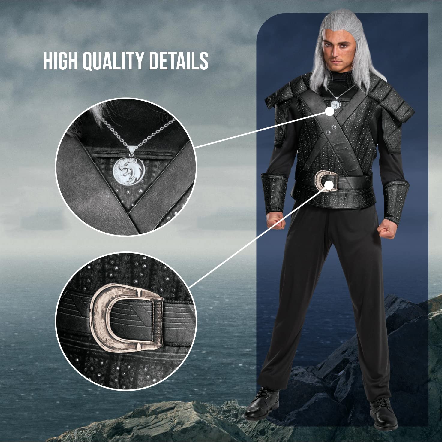 Perruque Cosplay Geralt De The Witcher 3 Wild Hunt - Neuf, Pour Costume Complet, Thème Halloween