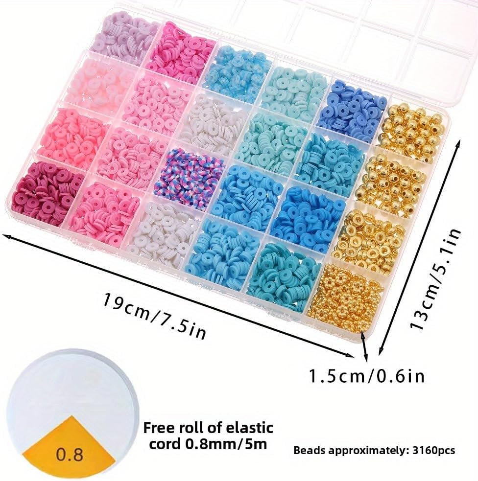 1set Bracelet Making Kit 24-in-1 Box with 3160 Polymer Clay Beads and 24-Color Sheets for DIY Jewelry, Adult Craft Gift, Party Favors, Style 1