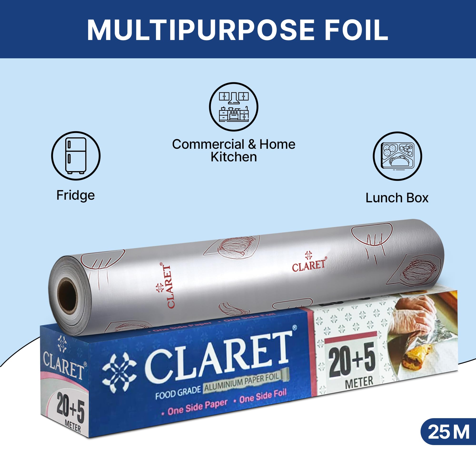 Claret 2 in 1 Aluminium Foil & Paper Roll for Food Wrapping | Wrap Roti & Fresh Kitchen Food Essential | Keep Food Warm | Non Stick | 20+5 M Length | Pack of 1 - Image 2 thumbnail