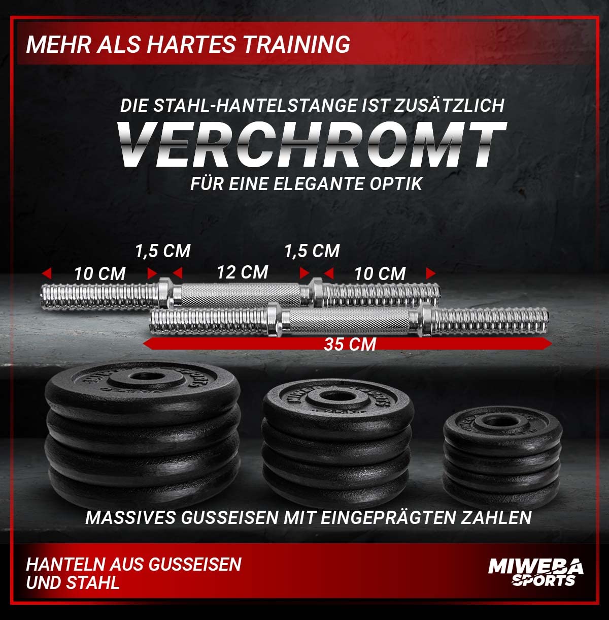 Miweba Sports Hantelset MKH120 | 20kg - 𝐏𝐫𝐨𝐟𝐢 Hanteln mit Koffer - Frauen und Männer - Hantel Set - Hantelkoffer - Kurzhanteln - Gusseisen Hantelscheiben - Ergonomischer Griff - Einzelhanteln