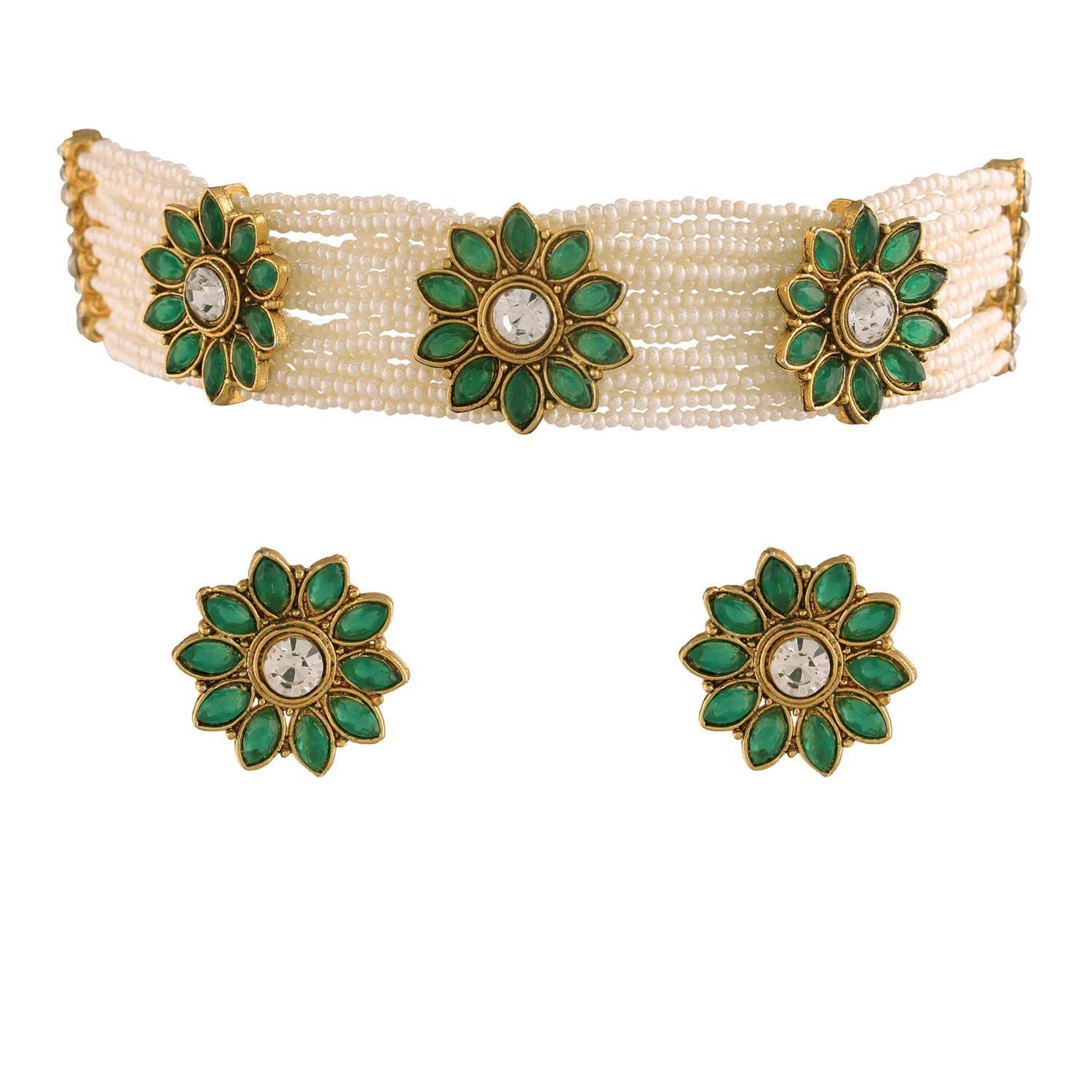 I Jewels Gold Plated Traditional Kundan Pearl Choker Necklace Jewellery Set For Women/Girls(ML228WG)