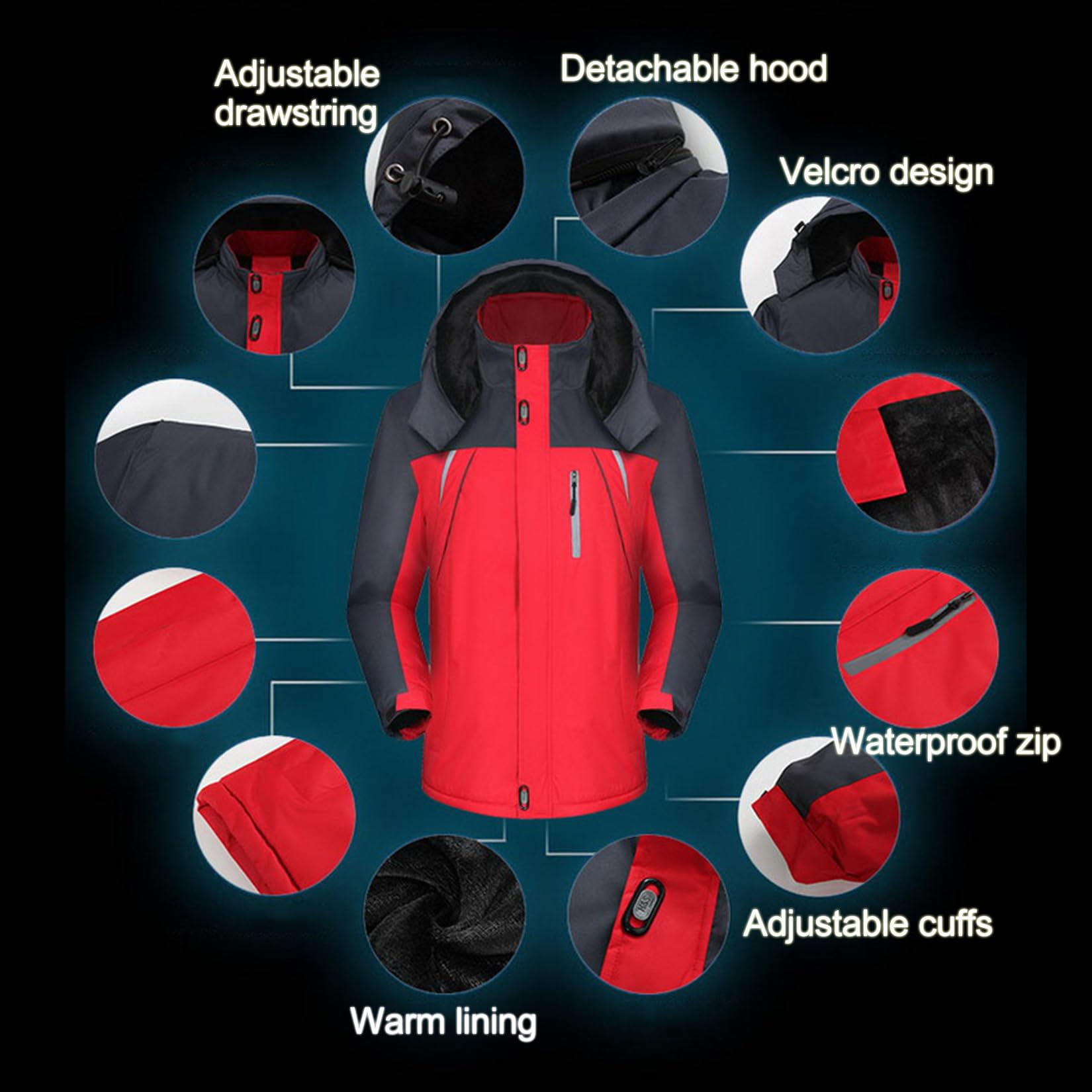 Veste Polaire pour Homme Scania Veste De Ski Imperméable Thermique Veste De Neige Coupe-Vent Épais Manteaux Chauds d'hiver Vestes Parka Rembourrées,Black-4XL