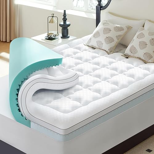 Miniatura 9 de Choc chick Cubrecolchón de espuma viscoelástica de 3.5 pulgadas, tamaño King, doble capa de gel refrescante de 2 pulgadas, espuma viscoelástica más