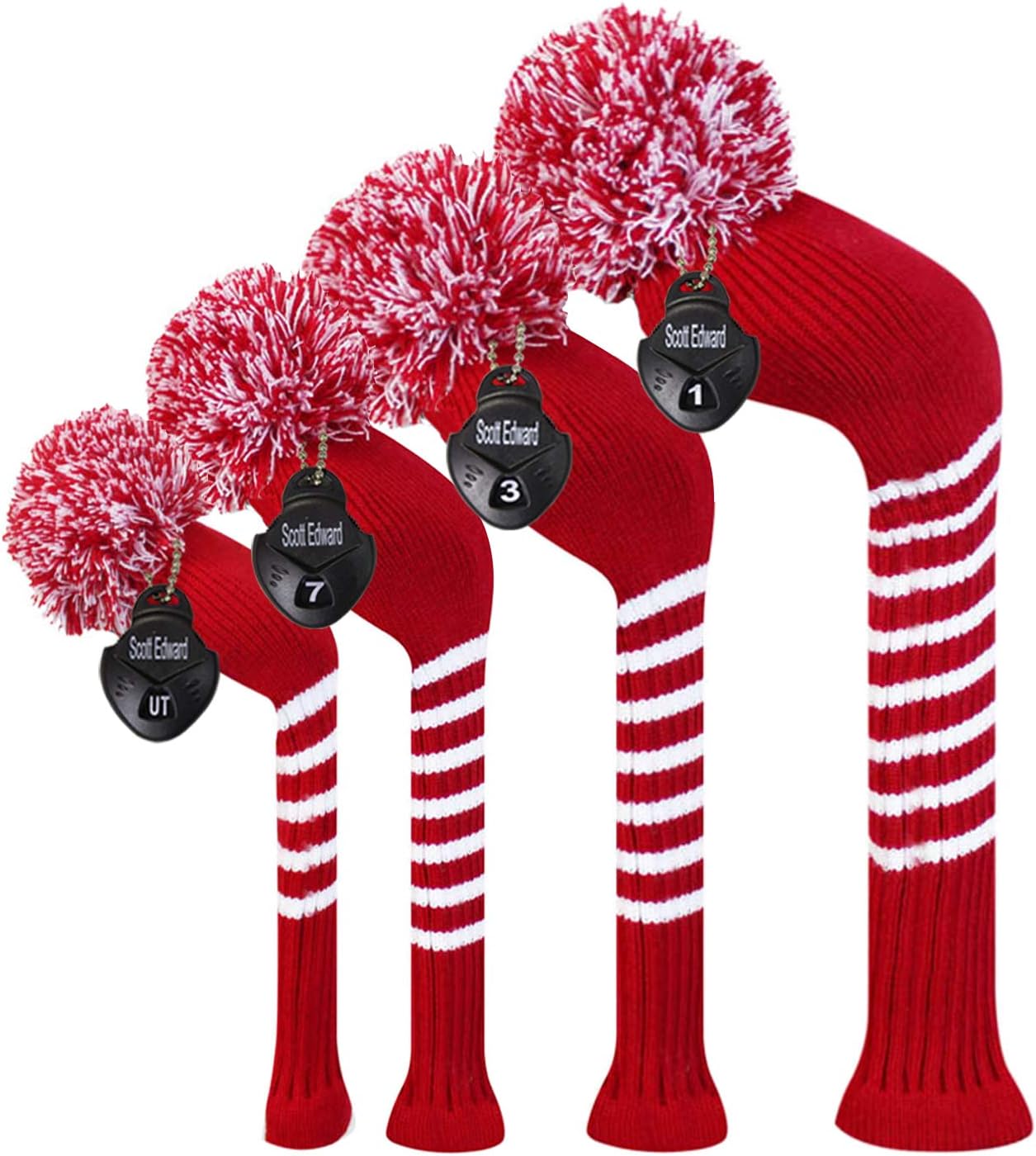 Scott Edward Knit Wood Golf Covers 4 Pieces Handmade Knitted Item Fit Over Well Driver Wood(460cc) Fairway Wood*2 and Hybrid(UT)