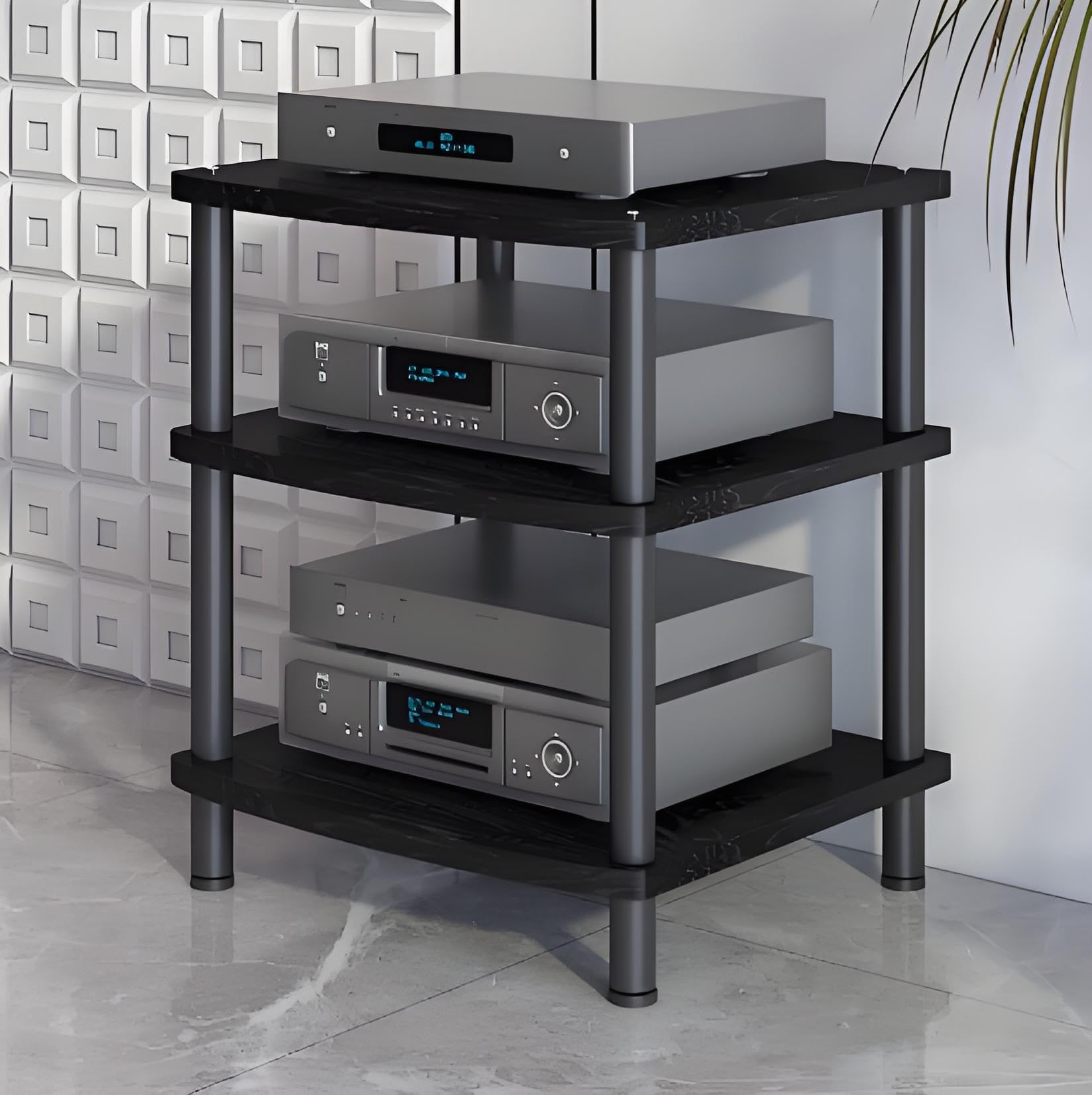Meuble HiFi mobile à 3 niveaux blanc en bois pour salon et studio