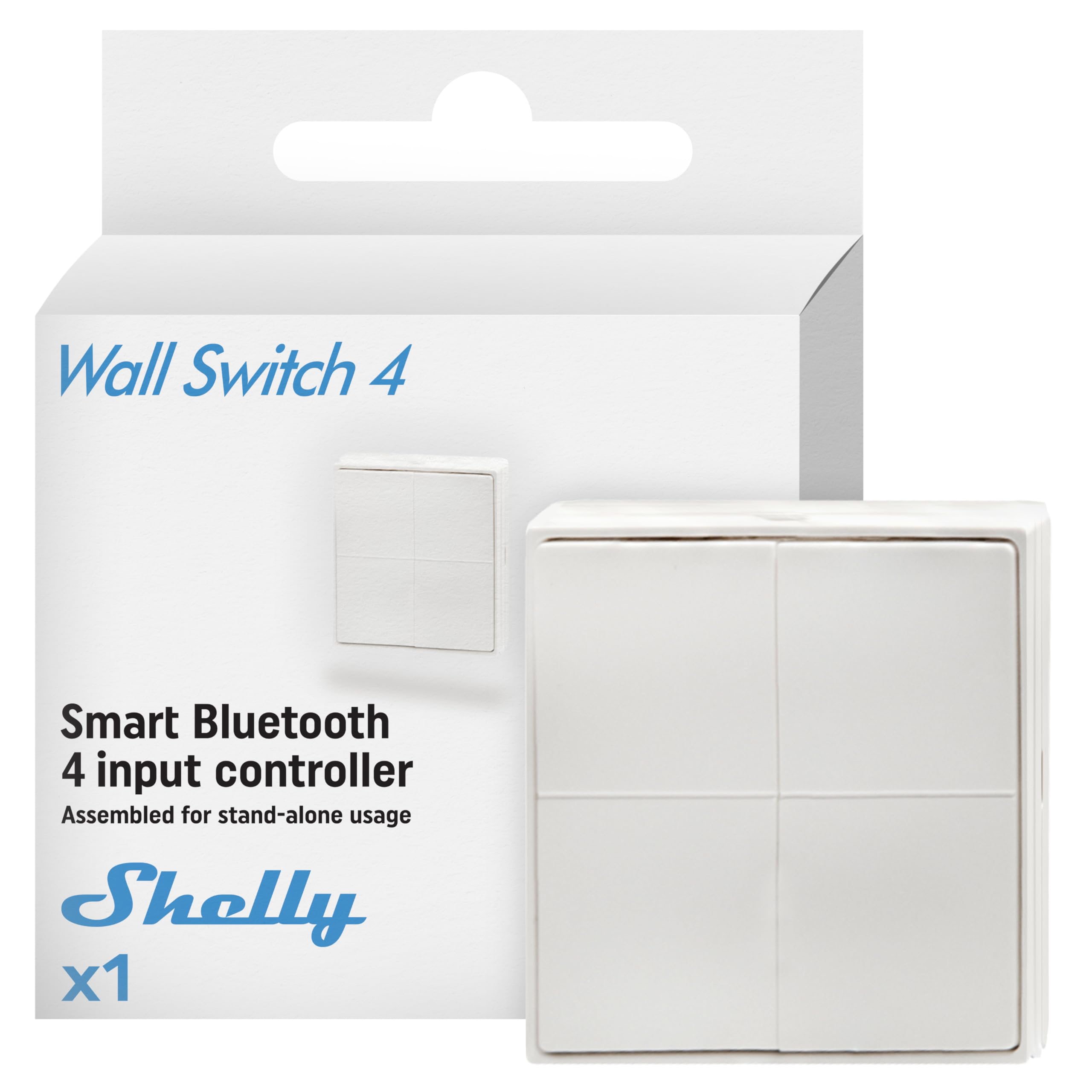 Shelly Shelly BLU Wall Switch 4 Stand-Alone - Bluetooth-Schalter, Keine Verkabelung Erforderlich, Beleuchtung, Multi-Klick, Starke Verschlüsselung, Alexa & Google Home, Bluetooth Gateway Erforderlich