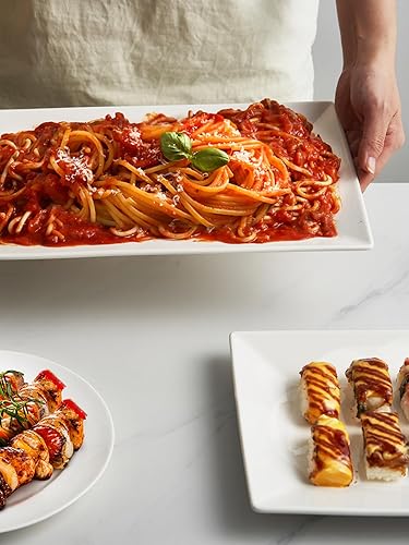 Miniatura 12 de DOWAN Plato para servir de 14 pulgadas, platos rectangulares grandes para servir, platos blancos y bandejas para fiestas, platos para Blanco,4 piezas