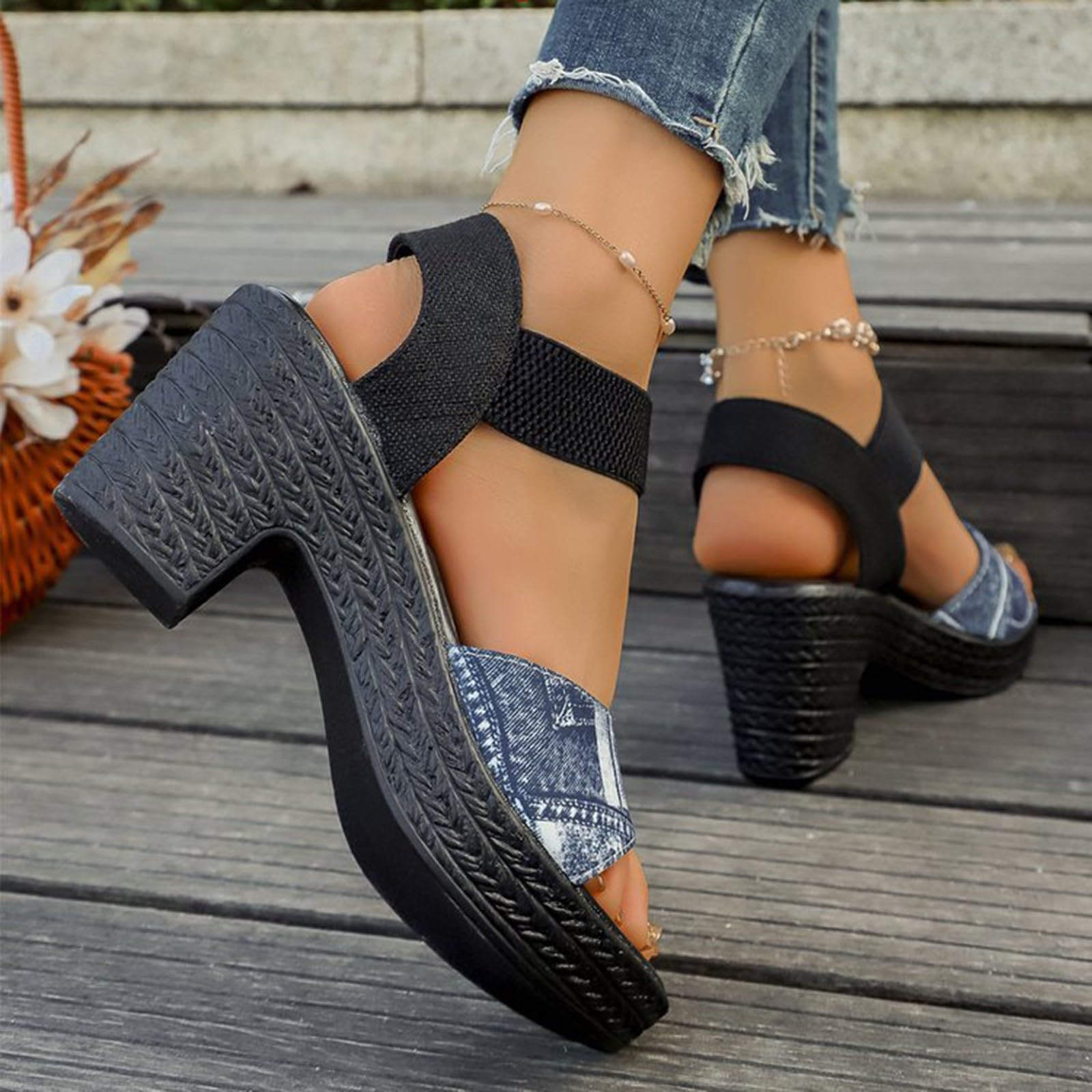 Sandali Donna Tacco Medio Scarpe Tacco Basso Largo Sandali da donna per commercio estero taglie forti estate nuovo articolo pan di Spagna tacchi alti Estivi Comodi Scarpe da Estive