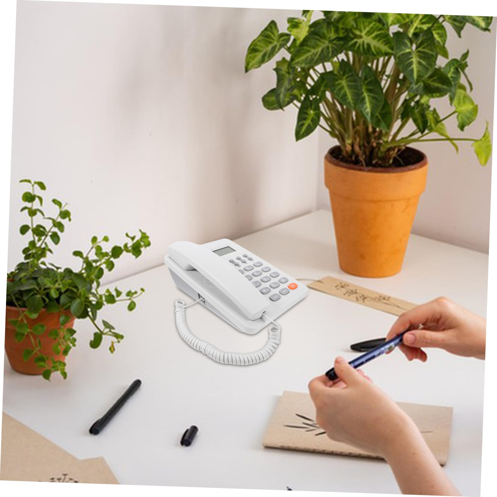 LALAFINA Telefono Fisso da Scrivania Ufficio in Plastica Bianco