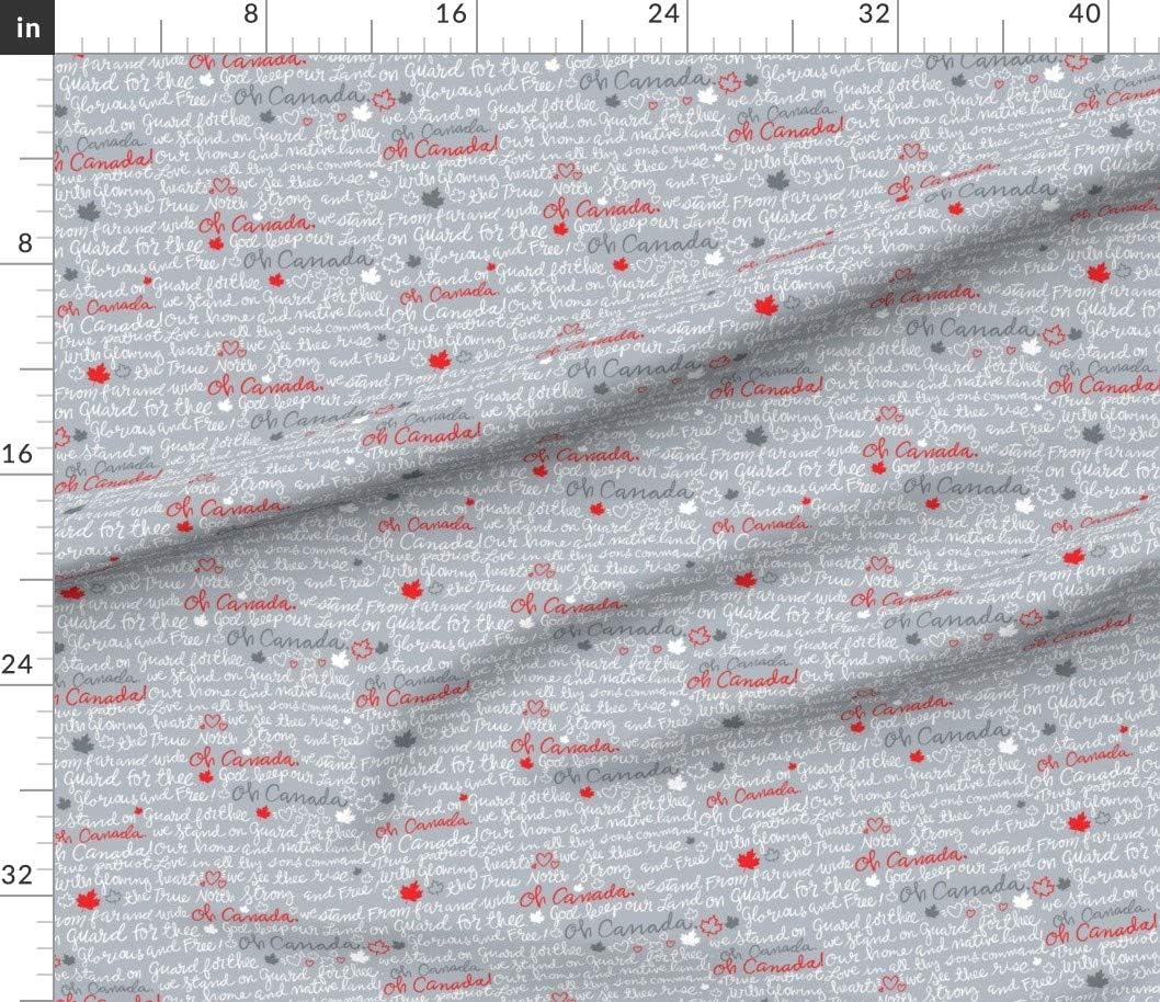 Spoonflower Fabric - Oh Canada Flag Maple Leaf Canadian Gray Red Printed on Petal Signature Cotton Fabric by The Yard - Sewing Quilting Apparel Crafts Decor