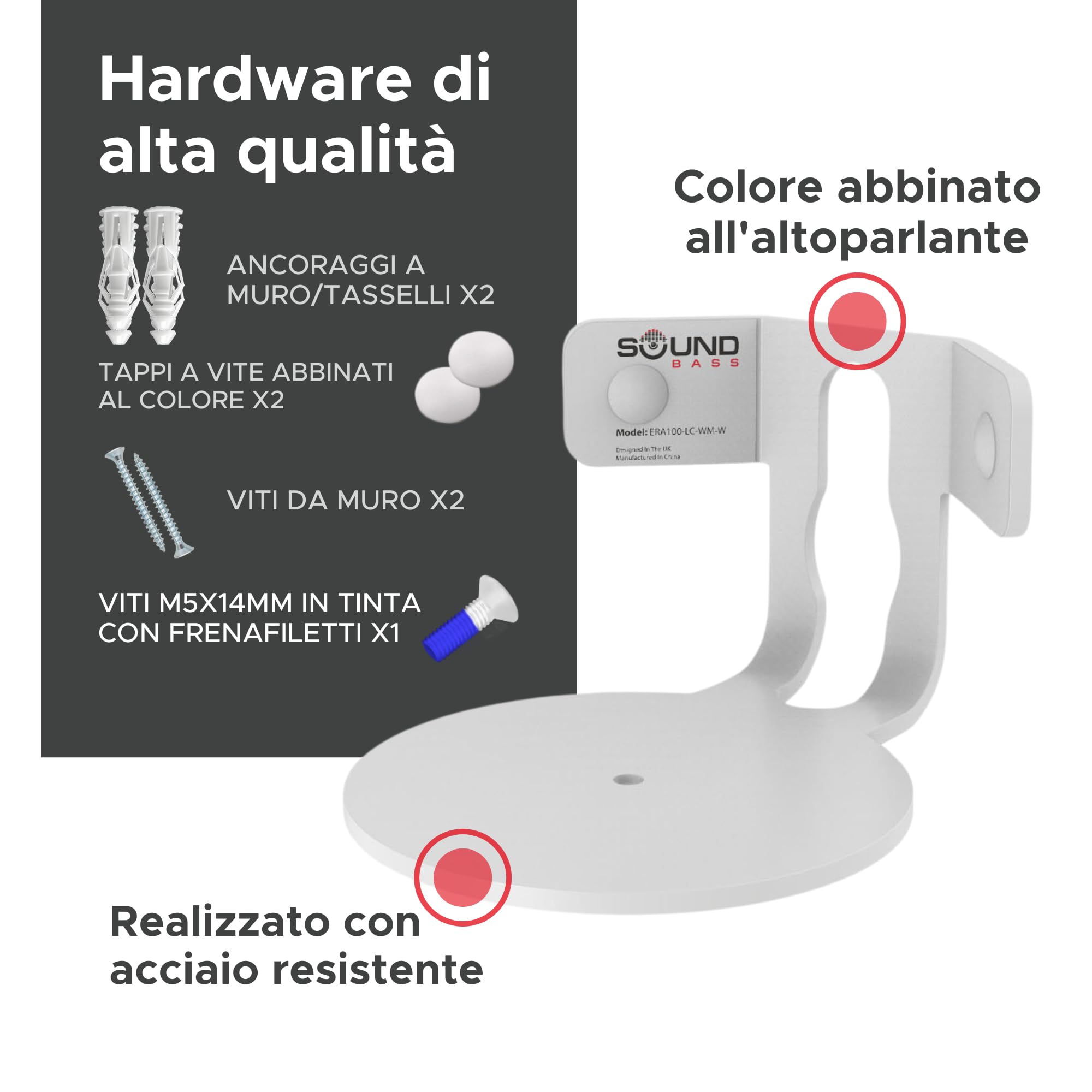 Supporto Angolare da Parete ERA 100 Profilo Basso Bianco Singolo Compatibile con Sonos ERA100 & ERA 100 SL