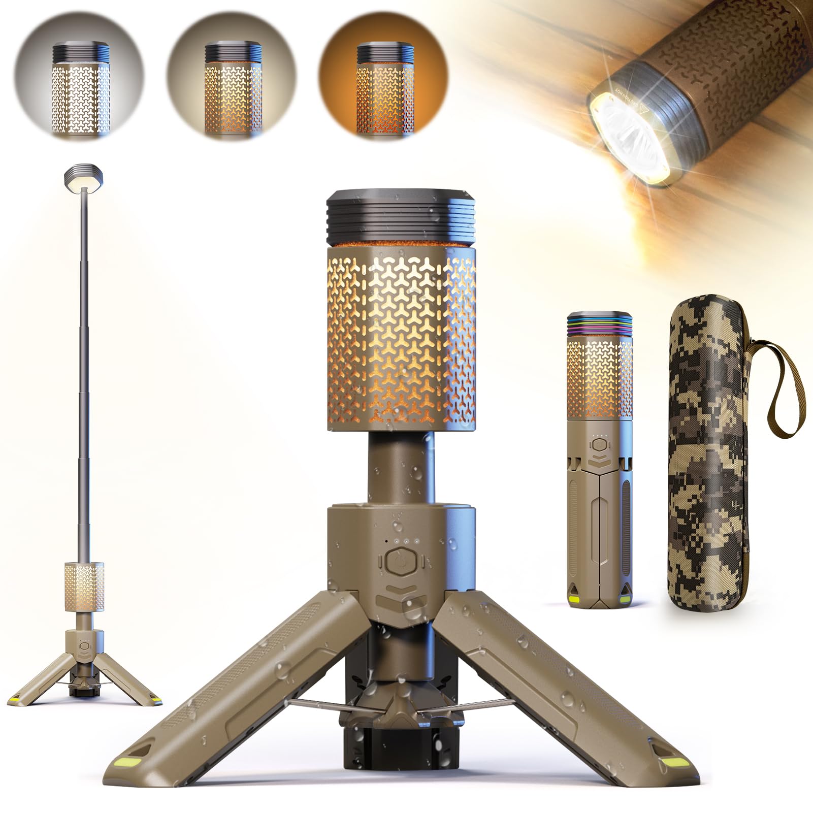 Camping Lantern Rechargeable, Telescoping-Camping-Lights, 10500mAh Capacity Battery Powered, Outdoor-Lantern for Hiking/Adventure/Power Outages, IPX7 Water Resistant(Khaki)