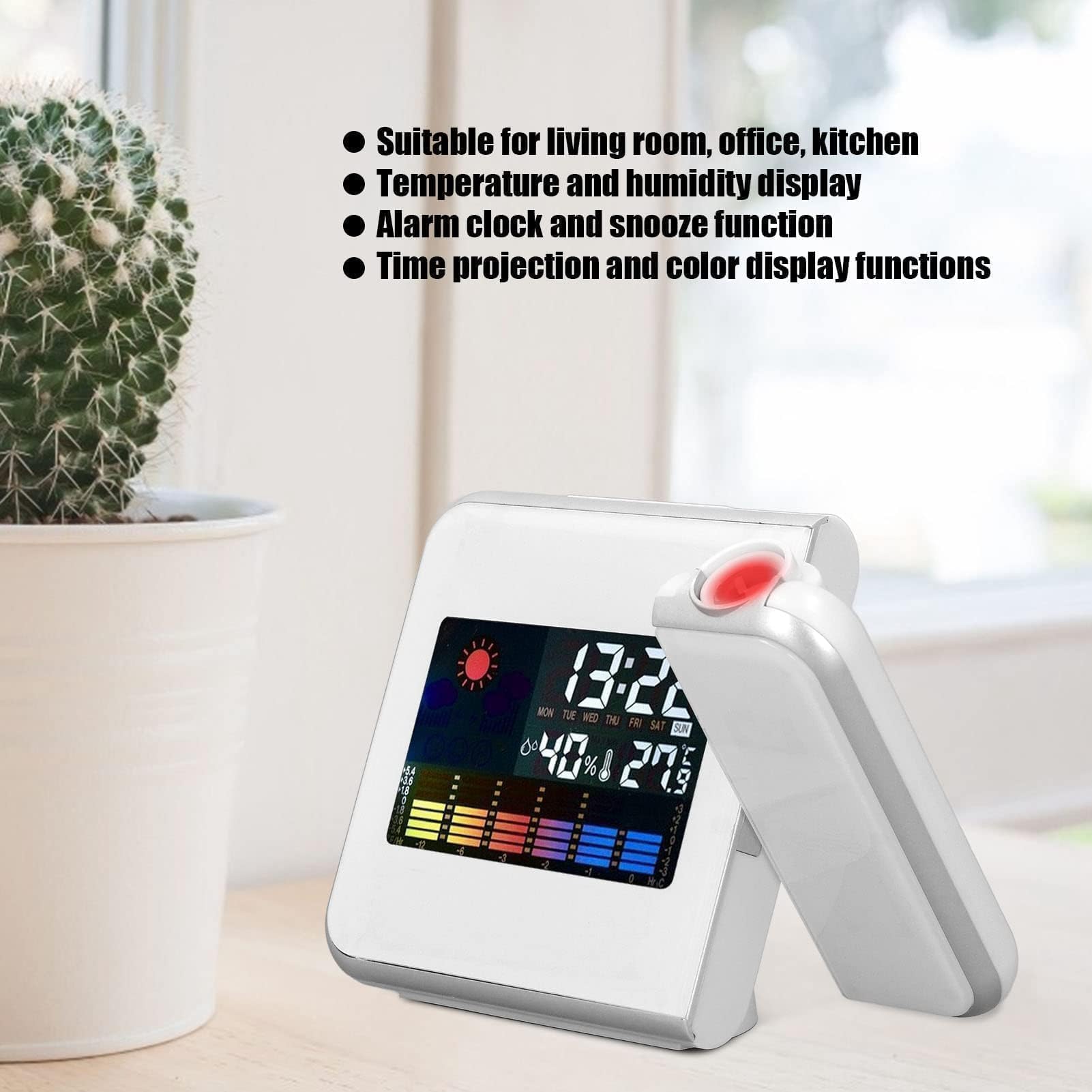 Thermomètre Intérieur Extérieur sans Fil Réveil à Projection Capteur Extérieur Moniteur Humidité Température Prévisions Météorologiques