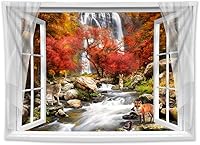 Vista 17 de HVEST Tapiz de otoño para colgar en la pared, diseño rústico de calabaza, Acción de Gracias, bosque de arce, paisaje natural para sala de estar