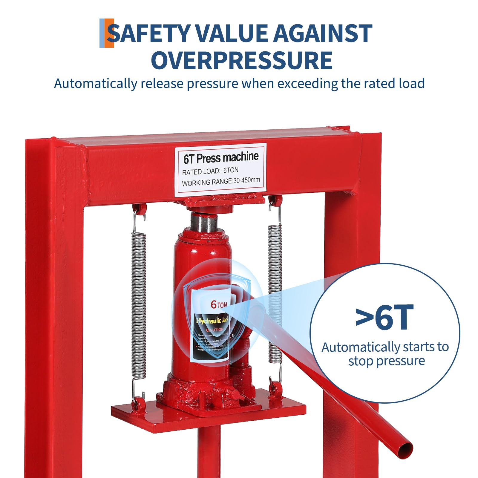 H-Frame Hydraulikpresse, 6 Tonnen, für Werkstatt und Garage, höhenverstellbar, bewegliche Platten aus hochwertigem Stahl, inkl. Staubschutzabdeckung, Rot +