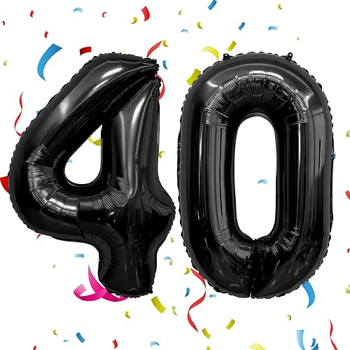 Decoraciones de 40 cumpleaños de hombre 40 pulgadas, globos negros de feliz cumpleaños de 40 pulgadas, decoraciones de fiesta de cumpleaños 40 para