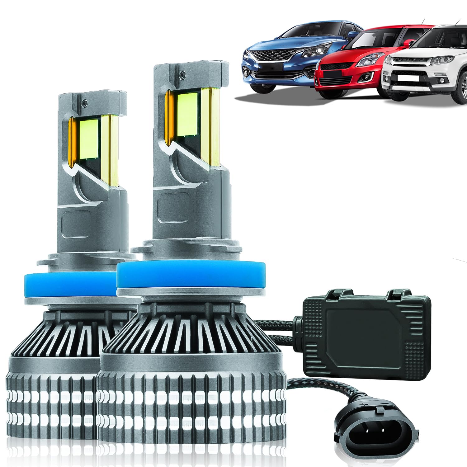 Carzex® Crystal Eye LED Fog Light Bulbs H8/H11/H16 | 300W 20000LM 6500K Cool White | Super Bright High Power Car Fog Lights for Swift/ Dzire/ Baleno/ Glanza/ Brezza/ Hyryder/ Corolla/ Tiago/ Nexon-image-10