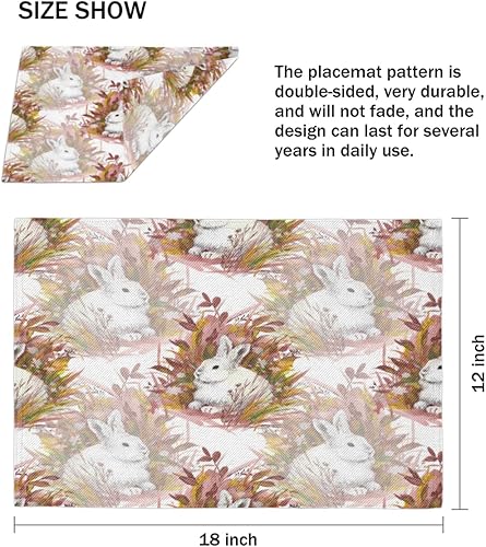 Miniatura 4 de Rabbit Cute Pattern Placemats Set of 4 Table Mats Washable Placemat Waterproof Place Mats for Party Home Dining Table Decor 18x12 in