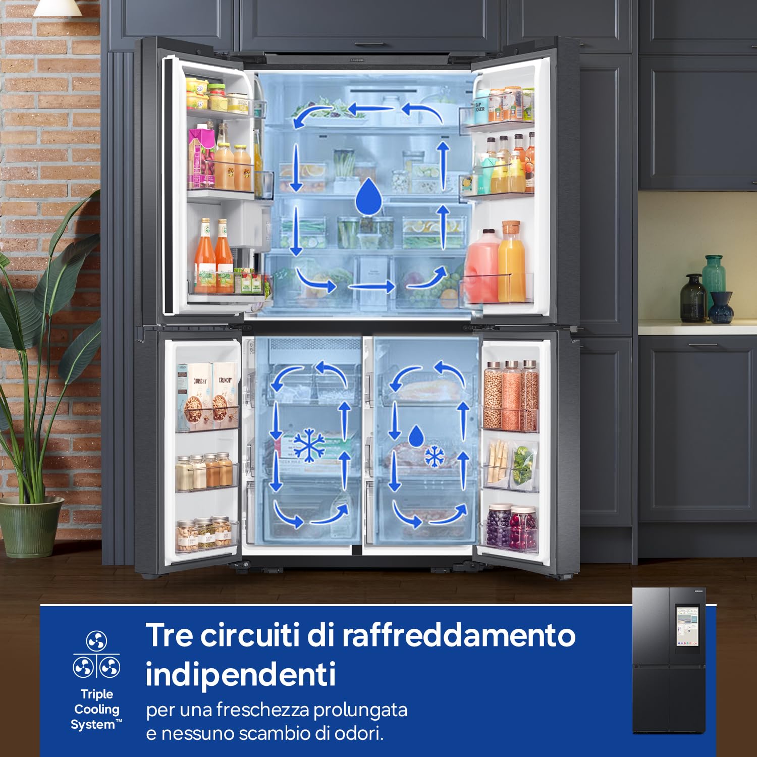 Samsung Frigorifero a 4 Porte Family Hub AI RF65DG9H0EB1/EF, Con AI Vision Inside, Wifi+AI Energy Mode, Beverage Center, Metal Back, 636 L, LxAxP: 91,2 x 183 x 72,3 cm, Antracite