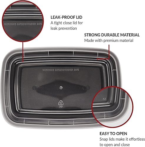 Miniatura 2 de Reli. Recipientes para preparación de comidas, 16 onzas, paquete de 50 unidades, 1 compartimento con tapas, recipientes de almacenamiento de