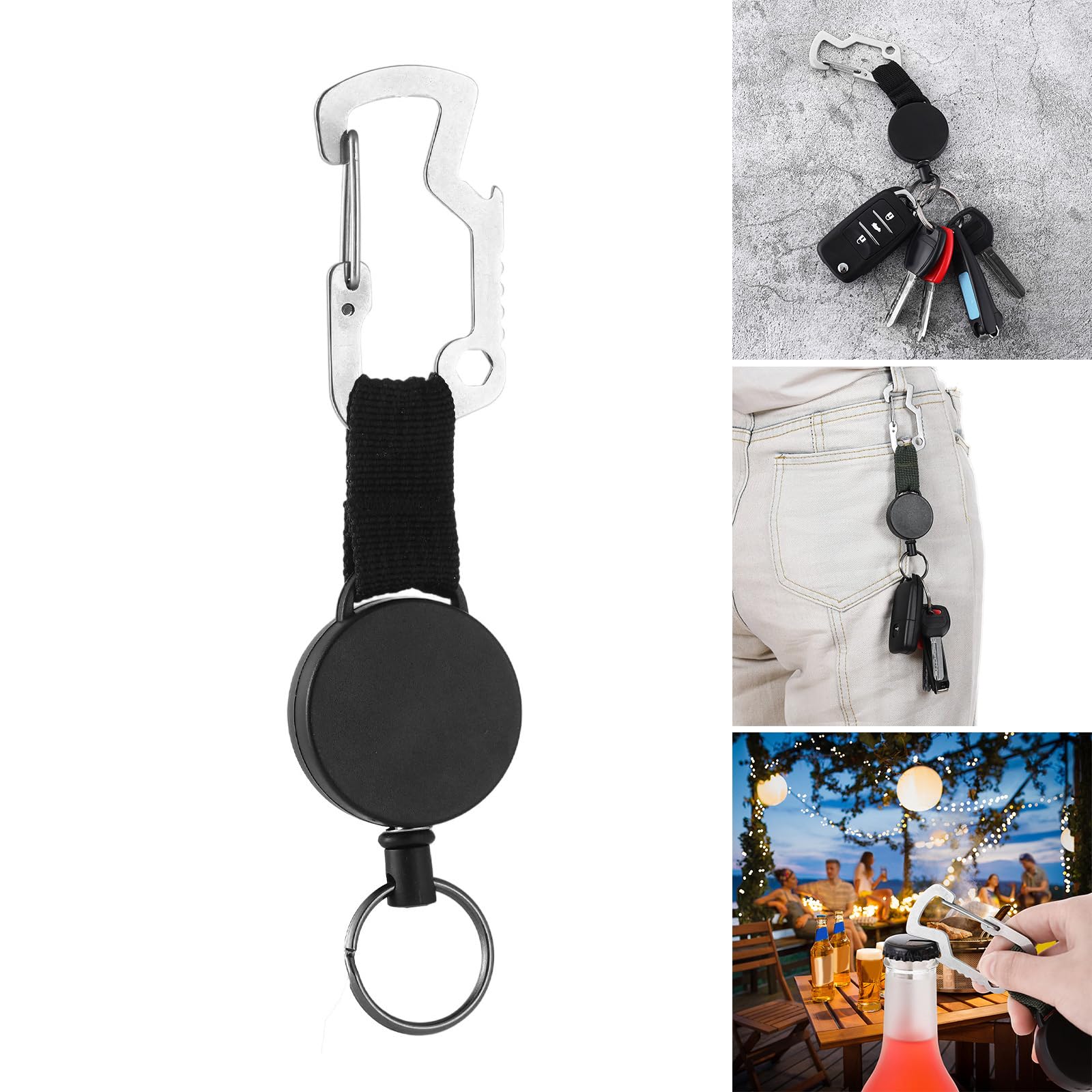 Sbshiouu Retractable Keychain Carabiner Badge Holder Steel Wire Rope Buckles Key Holder With 23.62inch Steel Retractable Cord