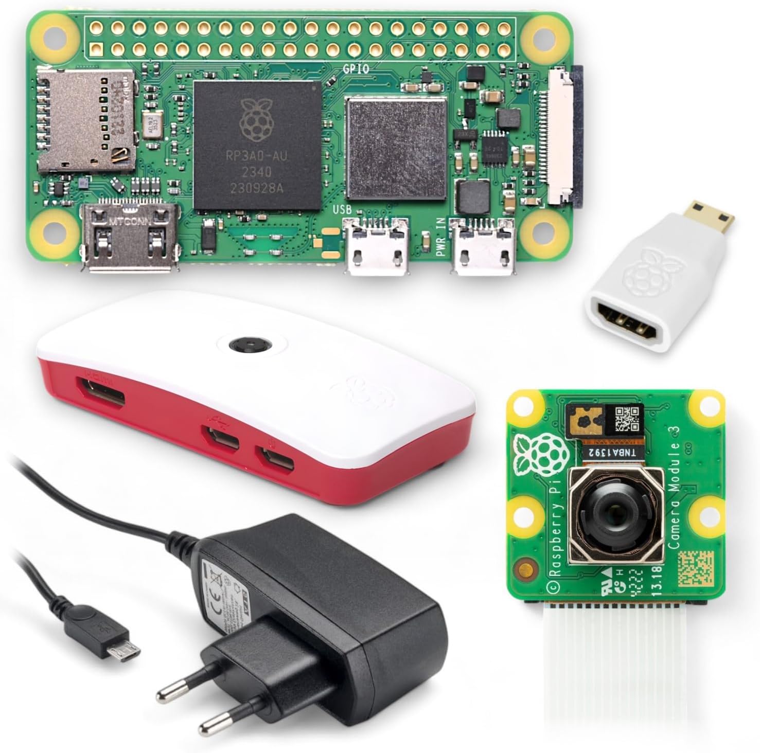 db-tronicRaspberry Pi Zero 2W Camera Kit | Camera Module 3 | 12.5W Micro USB Power Supply | Housing with 3 Covers | Micro HDMI Adapter | Raspberry Pi Zero 2W
