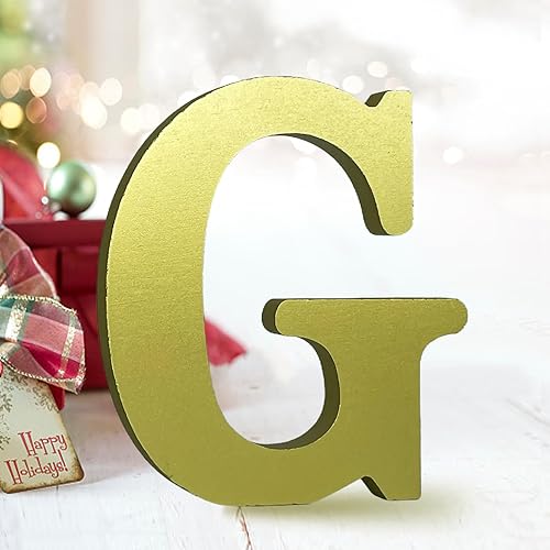 Miniatura 10 de AOCEAN Letras de madera dorada de 6 pulgadas, letras de madera sin terminar para decoración de pared, letras decorativas de pie en rodajas, tablero