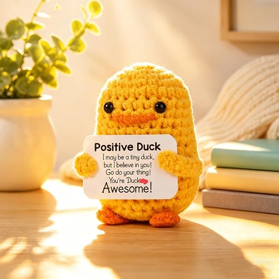 Duck Gifts,Cute Stuff Ducks Exam Good Luck Stress Relief Gift for Boys | Positive Up Emotional Support Mini Crochet Fun Plush for Adults Kids Encouragement Present Chemotherapy Miss You Gifts,Yellow