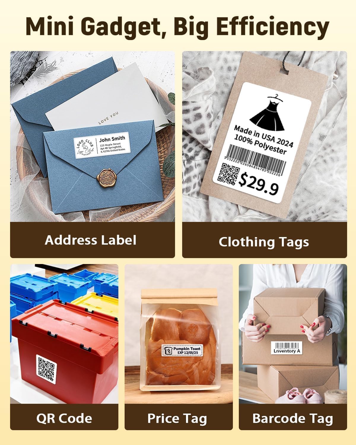 Label Maker Machine with Tape, Bluetooth Thermal Label Printer for Small Business, Address, Barcode, Logo, Clothing, Label Makers for Office Home School